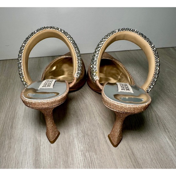 Badgley Mischka Rose Gold Glitter Pointed Toe Mules Heels Shoes Size 8 - Picture 10 of 12